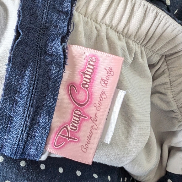 Pinup Couture Polka Dot Fit and Flare Dress XL Navy Blue White 1950s Rockabilly - Picture 5 of 6